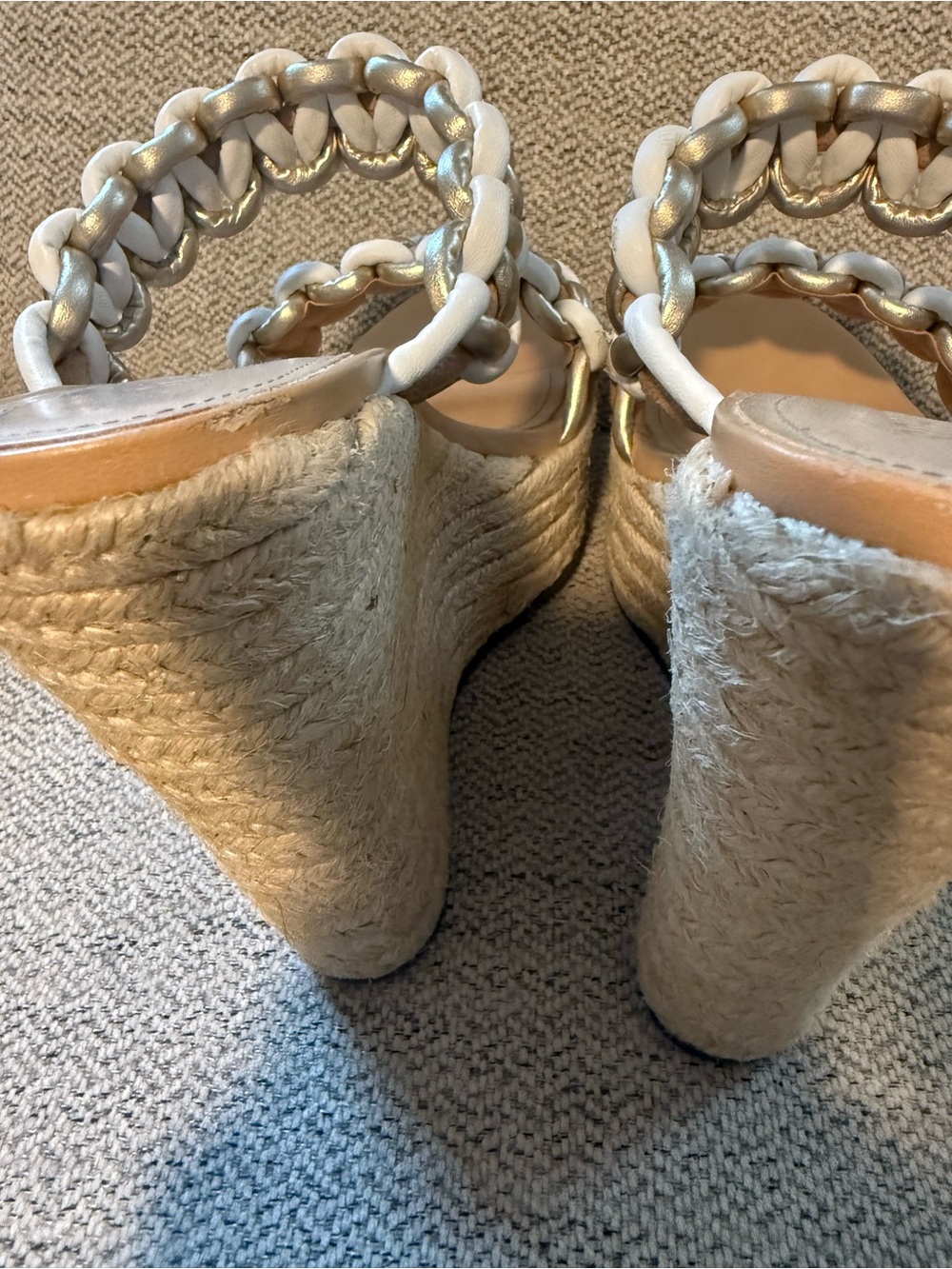 SCHUTZ White and Gold Braided Espadrille Platform Mules - Picture 3 of 4